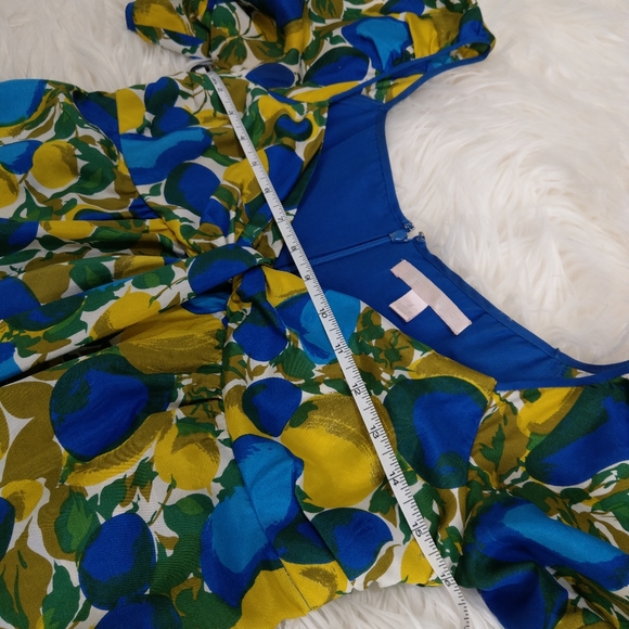 Rebecca Taylor Silk Blue & Lemon Print Summer Dress 2 - Picture 7 of 10